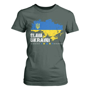Slava Ukraini Ukraine Flag T Shirt For Women Patriot Patriotic Ukrainian National Flag TS10 Dark Forest Green Print Your Wear