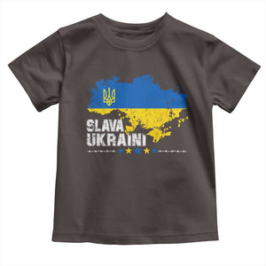 Slava Ukraini Ukraine Flag Toddler T Shirt Patriot Patriotic Ukrainian National Flag TS10 Dark Chocolate Print Your Wear