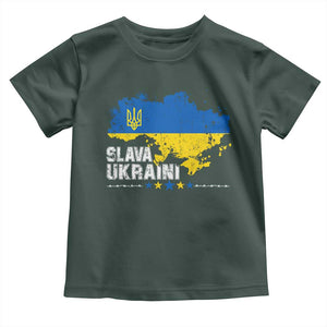 Slava Ukraini Ukraine Flag Toddler T Shirt Patriot Patriotic Ukrainian National Flag TS10 Dark Forest Green Print Your Wear