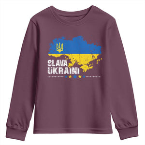 Slava Ukraini Ukraine Flag Youth Sweatshirt Patriot Patriotic Ukrainian National Flag TS10 Maroon Print Your Wear