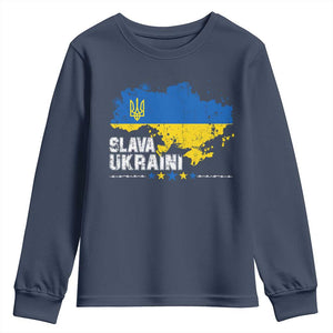 Slava Ukraini Ukraine Flag Youth Sweatshirt Patriot Patriotic Ukrainian National Flag TS10 Navy Print Your Wear
