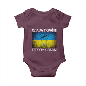 Ukraine Flag Baby Onesie Glory to the Heroes Ukrainian Patriot Patriotic TS10 Maroon Print Your Wear