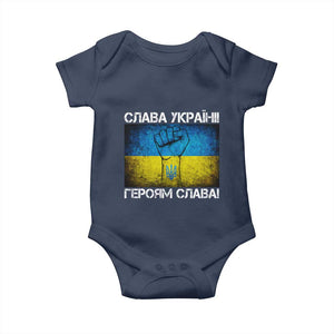 Ukraine Flag Baby Onesie Glory to the Heroes Ukrainian Patriot Patriotic TS10 Navy Print Your Wear