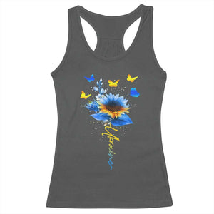 Sunflower Ukraine Flag Racerback Tank Top Ukrainian Butterflies Flowers TS10 Dark Heather Print Your Wear