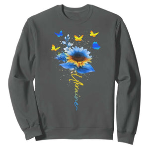 Sunflower Ukraine Flag Sweatshirt - Ukrainian Butterflies Flowers Solidarity Support Pullover TS10 Dark Heather Print Your Wear