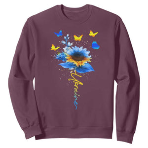 Sunflower Ukraine Flag Sweatshirt - Ukrainian Butterflies Flowers Solidarity Support Pullover TS10 Maroon Print Your Wear