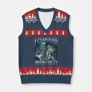 Alpha Wolf Meme V-Neck Knit Sweater Vest I Clogged Your Toilet Funny Unhinged Stupid Brainrot TS10 Navy Red Print Your Wear