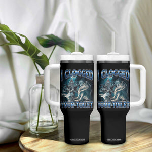 Alpha Wolf Meme Tumbler With Handle I Clogged Your Toilet Funny Unhinged Stupid Brainrot TS10 Print Your Wear