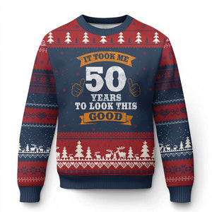 50th Birthday Gifts Ugly Christmas Sweater 50 Year Old Gifts Took Me 50 Years To Look This Good TS10 Navy Red Print Your Wear