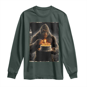 Funny Birthday Bigfoot Long Sleeve Shirt Sasquatsch Bday Party Vintage Graphic Japanese Art TS10 Dark Forest Green Print Your Wear