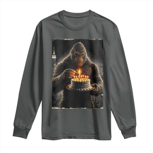 Funny Birthday Bigfoot Long Sleeve Shirt Sasquatsch Bday Party Vintage Graphic Japanese Art TS10 Dark Heather Print Your Wear