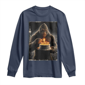Funny Birthday Bigfoot Long Sleeve Shirt Sasquatsch Bday Party Vintage Graphic Japanese Art TS10 Navy Print Your Wear