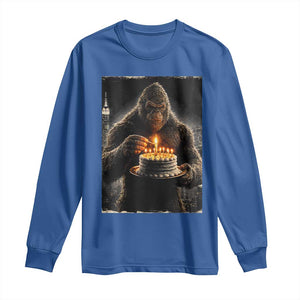 Funny Birthday Bigfoot Long Sleeve Shirt Sasquatsch Bday Party Vintage Graphic Japanese Art TS10 Royal Blue Print Your Wear