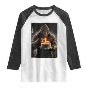 Funny Birthday Bigfoot Raglan Shirt Sasquatsch Bday Party Vintage Graphic Japanese Art TS10 White Heather Charcoal Print Your Wear