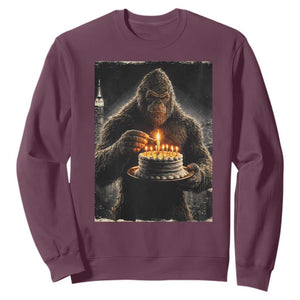 Funny Birthday Bigfoot Sweatshirt Sasquatsch Bday Party Vintage Graphic Japanese Art TS10 Maroon Print Your Wear