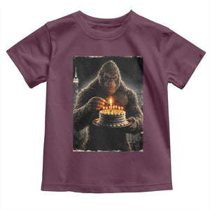 Funny Birthday Bigfoot Toddler T Shirt Sasquatsch Bday Party Vintage Graphic Japanese Art TS10 Maroon Print Your Wear