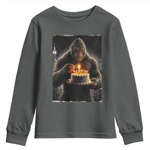 Funny Birthday Bigfoot Youth Sweatshirt Sasquatsch Bday Party Vintage Graphic Japanese Art TS10 Dark Heather Print Your Wear
