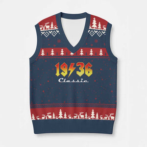 90th Birthday V-Neck Knit Sweater Vest Classic Born 1936 Turning 90 Year Old TS10 Navy Red Print Your Wear