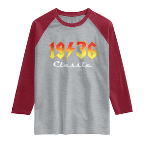 90th Birthday Raglan Shirt Classic Born 1936 Turning 90 Year Old TS10 Heather Gray Heather Red Print Your Wear