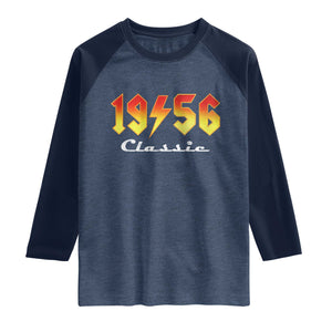 70th Birthday Raglan Shirt Classic Born 1956 Turning 70 Year Old TS10 Heather Denim Navy Print Your Wear