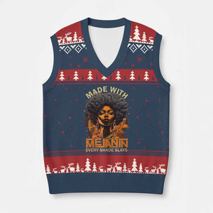 Black Women V-Neck Knit Sweater Vest Melanin Juneteenth Black History TS10 Navy Red Print Your Wear
