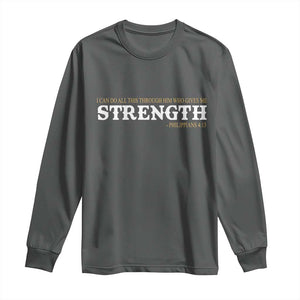 Christian Bible Long Sleeve Shirt Philippians 4:13 Motivational Quote Inspirational Bible Verses TS10 Dark Heather Print Your Wear