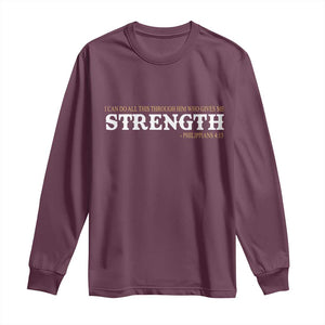 Christian Bible Long Sleeve Shirt Philippians 4:13 Motivational Quote Inspirational Bible Verses TS10 Maroon Print Your Wear