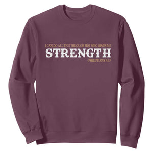 Christian Bible Sweatshirt Philippians 4:13 Motivational Quote Inspirational Bible Verses TS10 Maroon Print Your Wear