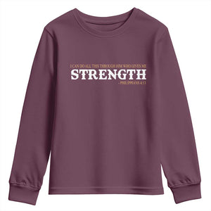 Christian Bible Youth Sweatshirt Philippians 4:13 Motivational Quote Inspirational Bible Verses TS10 Maroon Print Your Wear