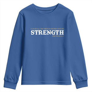Christian Bible Youth Sweatshirt Philippians 4:13 Motivational Quote Inspirational Bible Verses TS10 Royal Blue Print Your Wear