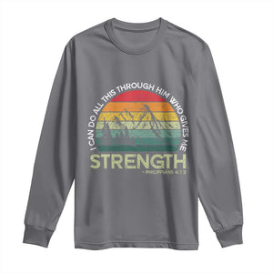 Vintage Christian Bible Long Sleeve Shirt Philippians 4:13 Motivational Quote Inspirational Bible Verses TS10 Charcoal Print Your Wear