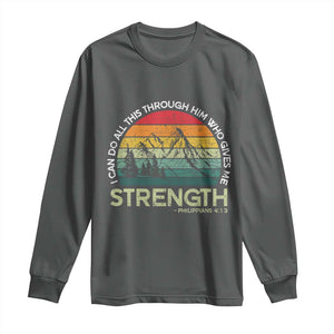 Vintage Christian Bible Long Sleeve Shirt Philippians 4:13 Motivational Quote Inspirational Bible Verses TS10 Dark Heather Print Your Wear