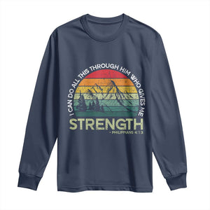 Vintage Christian Bible Long Sleeve Shirt Philippians 4:13 Motivational Quote Inspirational Bible Verses TS10 Navy Print Your Wear