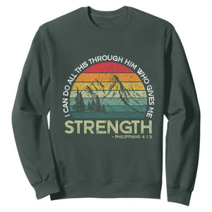 Vintage Christian Bible Sweatshirt Philippians 4:13 Motivational Quote Inspirational Bible Verses TS10 Dark Forest Green Print Your Wear
