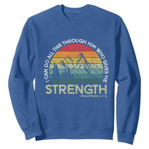 Vintage Christian Bible Sweatshirt Philippians 4:13 Motivational Quote Inspirational Bible Verses TS10 Royal Blue Print Your Wear
