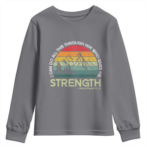 Vintage Christian Bible Youth Sweatshirt Philippians 4:13 Motivational Quote Inspirational Bible Verses TS10 Charcoal Print Your Wear