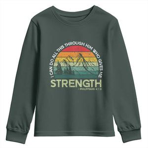 Vintage Christian Bible Youth Sweatshirt Philippians 4:13 Motivational Quote Inspirational Bible Verses TS10 Dark Forest Green Print Your Wear