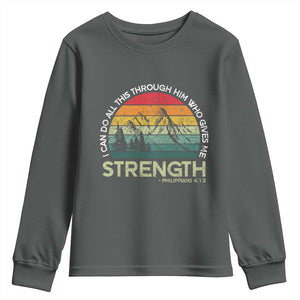 Vintage Christian Bible Youth Sweatshirt Philippians 4:13 Motivational Quote Inspirational Bible Verses TS10 Dark Heather Print Your Wear