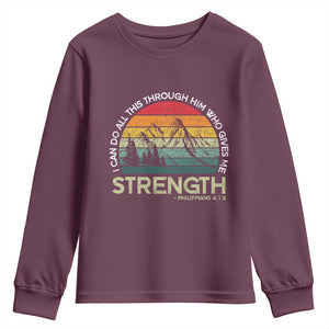 Vintage Christian Bible Youth Sweatshirt Philippians 4:13 Motivational Quote Inspirational Bible Verses TS10 Maroon Print Your Wear