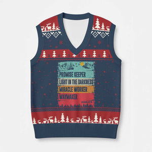 Vintage Christian Worship V-Neck Knit Sweater Vest Isaiah 42:16 Waymaker Promise Keeper Miracle Worker TS10 Navy Red Print Your Wear