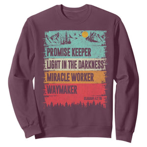 Vintage Christian Worship Sweatshirt Isaiah 42:16 Waymaker Promise Keeper Miracle Worker TS10 Maroon Print Your Wear