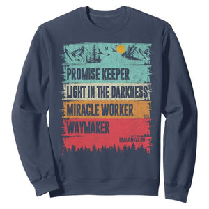 Vintage Christian Worship Sweatshirt Isaiah 42:16 Waymaker Promise Keeper Miracle Worker TS10 Navy Print Your Wear