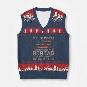 US Flag Constitution Of The USA Needs To Be Reread V-Neck Knit Sweater Vest Patriotic American 4th Of July We The People TS10 Navy Red Print Your Wear