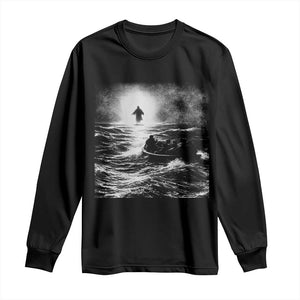 Christian Faith Long Sleeve Shirt Walk On Water Distressed Bible Verse TS10 Black Print Your Wear