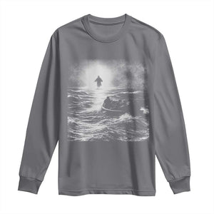 Christian Faith Long Sleeve Shirt Walk On Water Distressed Bible Verse TS10 Charcoal Print Your Wear
