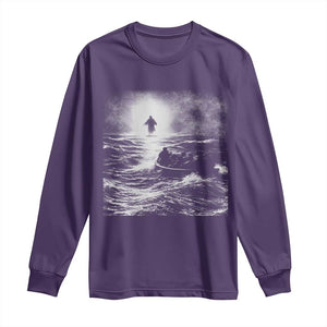 Christian Faith Long Sleeve Shirt Walk On Water Distressed Bible Verse TS10 Purple Print Your Wear