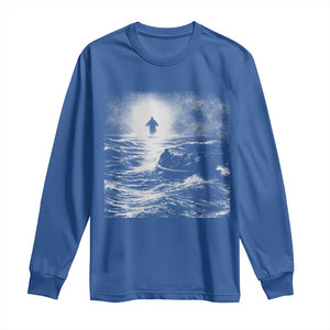 Christian Faith Long Sleeve Shirt Walk On Water Distressed Bible Verse TS10 Royal Blue Print Your Wear