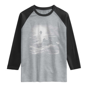 Christian Faith Raglan Shirt Walk On Water Distressed Bible Verse TS10 Heather Gray Black Print Your Wear