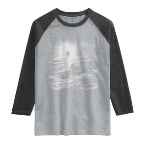 Christian Faith Raglan Shirt Walk On Water Distressed Bible Verse TS10 Heather Gray Heather Charcoal Print Your Wear
