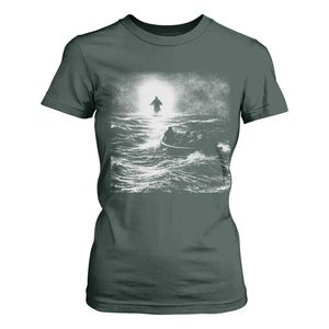Christian Faith T Shirt For Women Walk On Water Distressed Bible Verse TS10 Dark Forest Green Print Your Wear